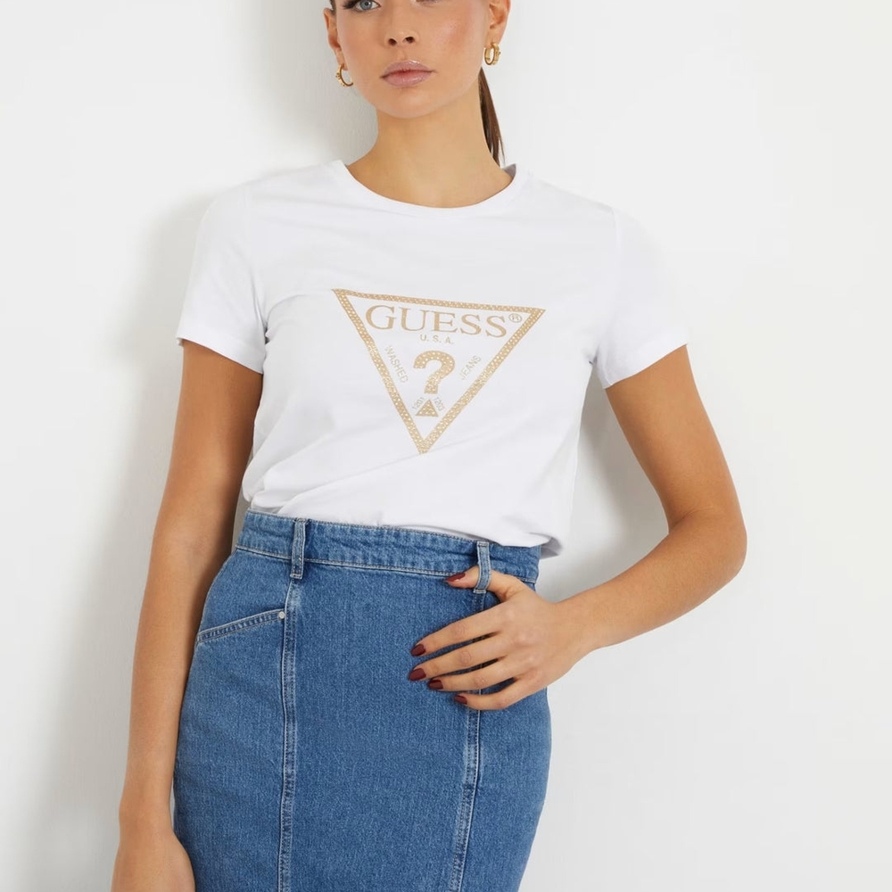 Guess Gold and White Fitted Short Sleeve Tee NEW WITHOUT TAG